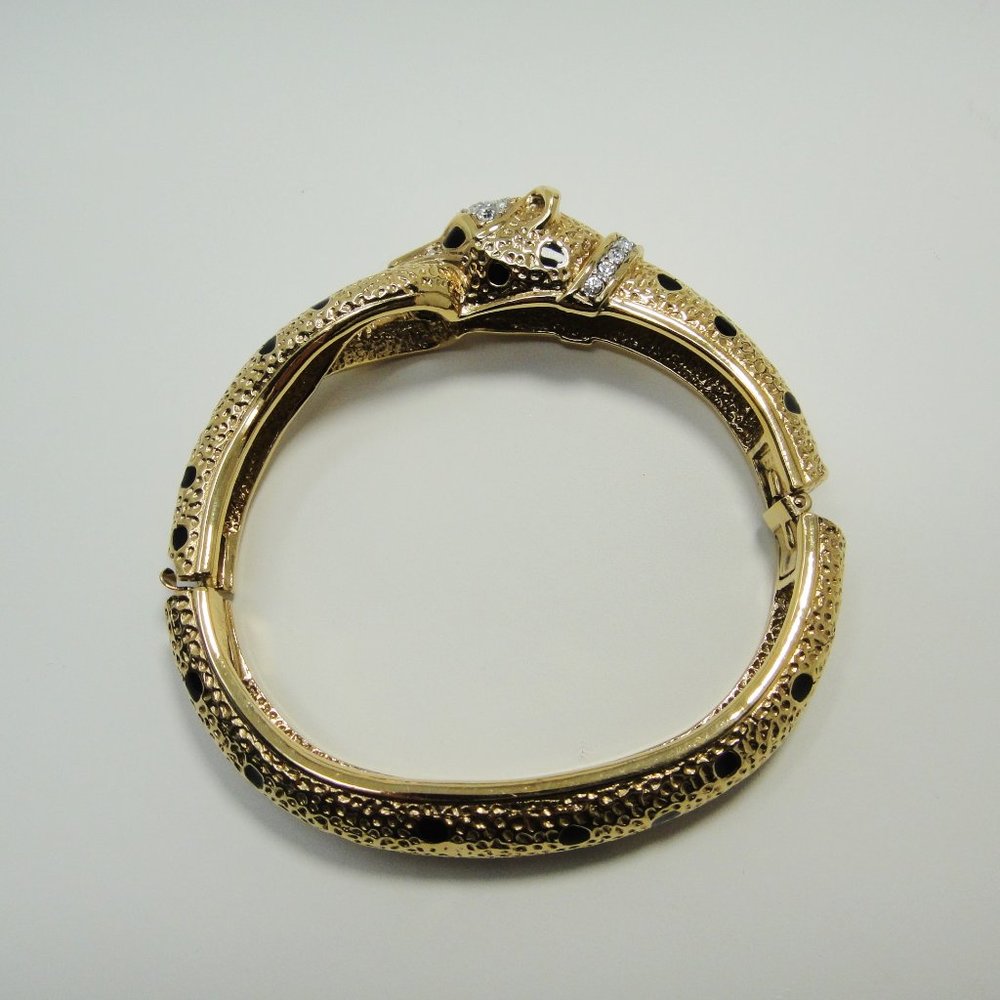 A&S Leopard Enamel Rhinestone Bangle Bracelet Jaguar - Picture 7 of 13